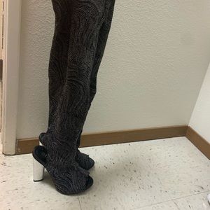 Thigh high open toe heels